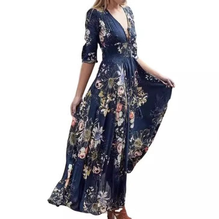 2025 summer: understated luxury, simple chic - plus size women's clothing. unique print design, v-neck, sexy dress