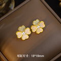 [titanium steel] hot-selling diamond necklace for women, white shell four-leaf clover pendant earrings, new high-end earrings, clavicle chain