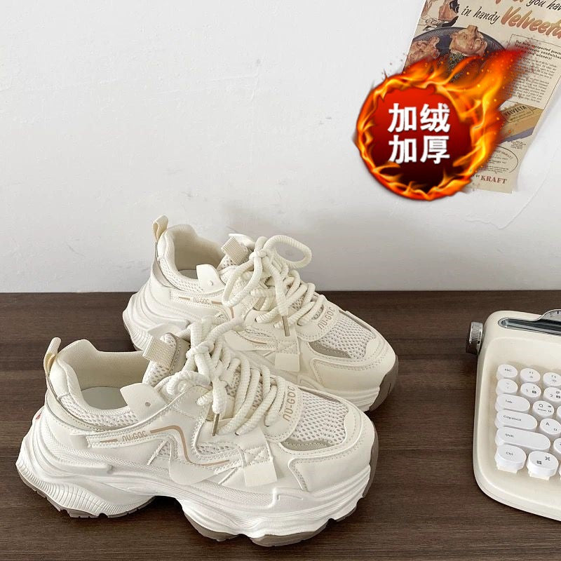 Best sellingeasiest for matchthick sole dad shoes women's fall and winter show feet small increase 2025new arrival fried streetfleece-linedcasual sneakers