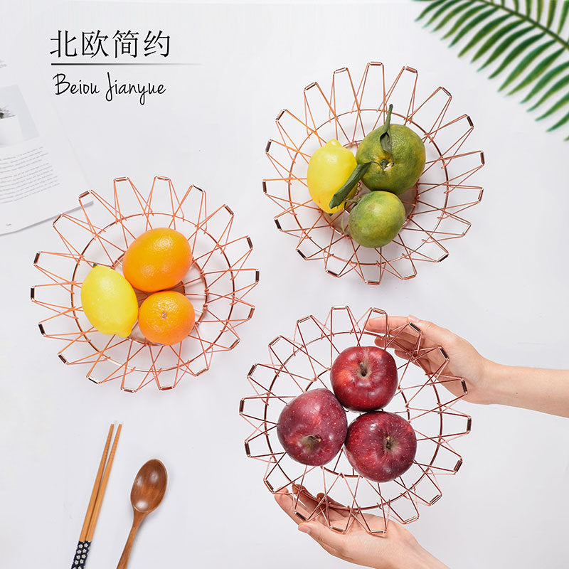 Cross-border  folding storage fruit basket retractable creative drain basket household living room variable iron wire fruit basket