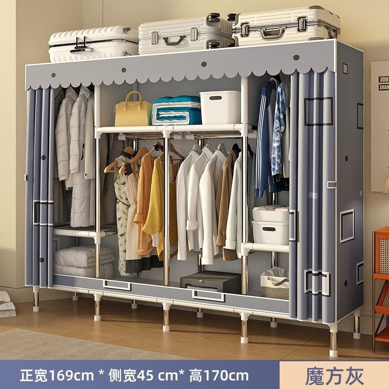 Simple wardrobe for home bedroom steel frame thickened and thickened steel pipe assembled cloth wardrobe rental room strong and durable cabinet