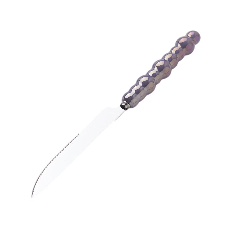 Light luxury style ins knife, fork, spoon, pearl handle, stainless steel tableware, creative fork, household high-looking mooncake knife and fork