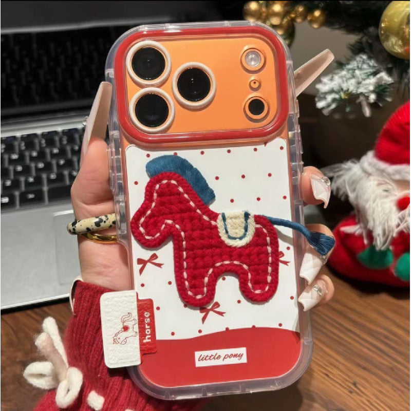 New year's case suitable for iphone17promax mobile phone case chinese style embroidered knitted pony apple 16 protective cover 15
