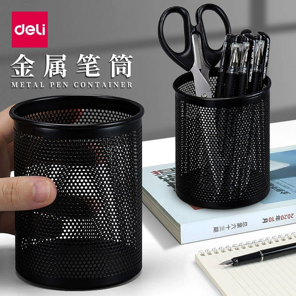 Deli stationery 909 pen holder business office metal wire grid round pen holder pen insert office supplies wholesale