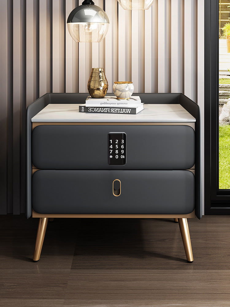 Smart bedside table, solid pine wood, minimalist modern design, leather finish, formaldehyde-free, fully assembled, mini small storage shelf, customizable