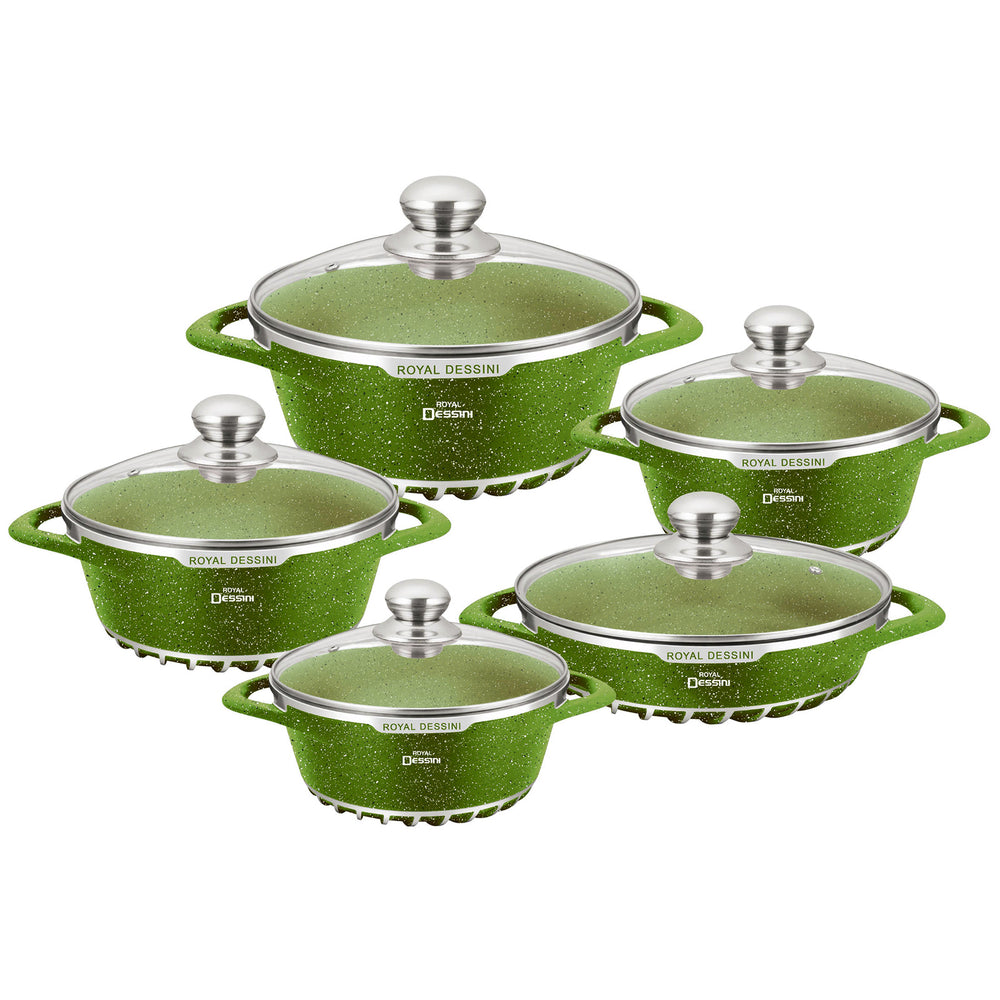 Personalized royal dessini10pcs pointed ear medical stone non-stick aluminum pot soup pot frying pan for home kitchen appliances
