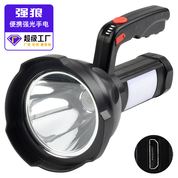 New led multi-function strong light searchlight usb charging with side light outdoor home COB portable light flashlight