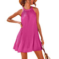 european and american  new women's cute halter sleeveless mini dress solid color pleated beach cover-up