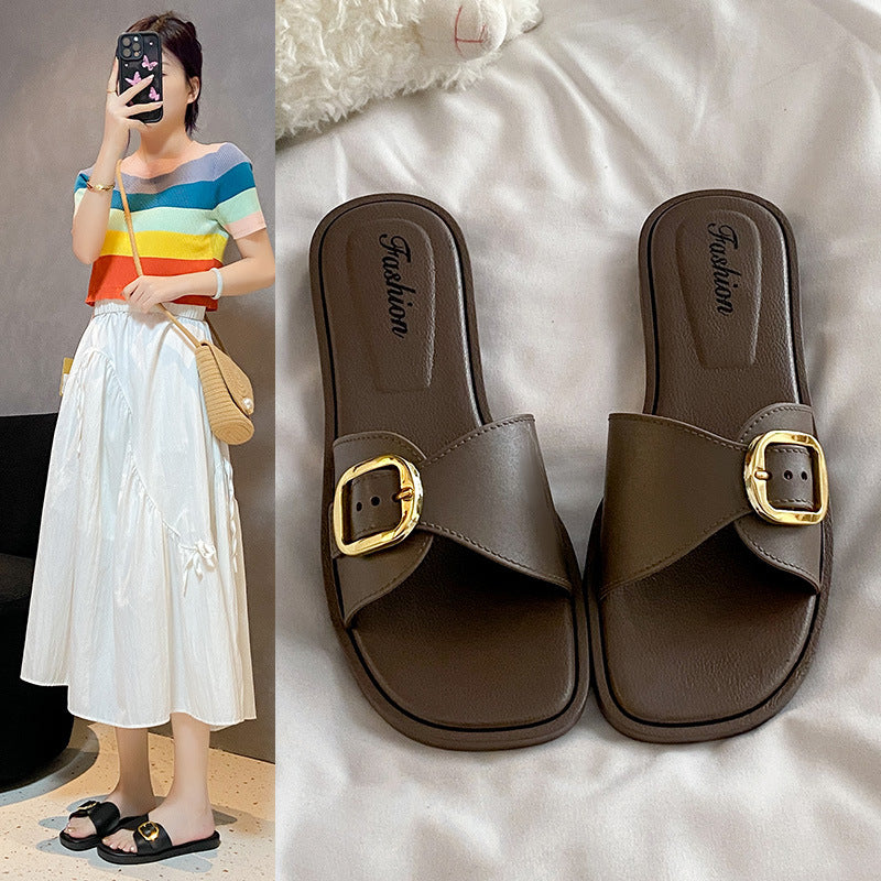 Spring/summer new french style outdoor beach slides women's versatile fashion flat ladies' flip-flops sandals