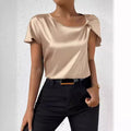 european and american export cross-border supply summer satin short-sleeve top - satin twist knot solid color loose fit versatile women's top