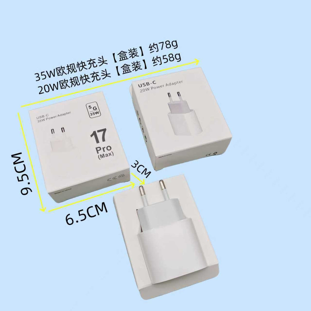 35w european standard charger, compatible with apple iphones, featuring fast charging, ce certification, and a data cable charger set