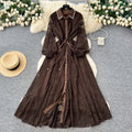 Frenchelegantelegance heavy industry beading lapel lantern sleeve single breasted strap waist slimming looklacedress women