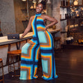 European and american style cross-border fashion women's summer color block print jumpsuit high neck sleeveless loose long romper