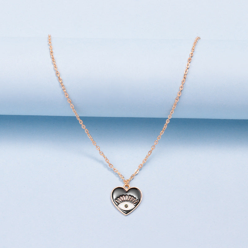 European and american new jewelry gold plated enamel heart devil's eye necklace socialite street style fashion unique clavicle chain for women