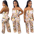 European and american cross-border women's fashion:  new sexy printed off-the-shoulder wide-leg jumpsuit