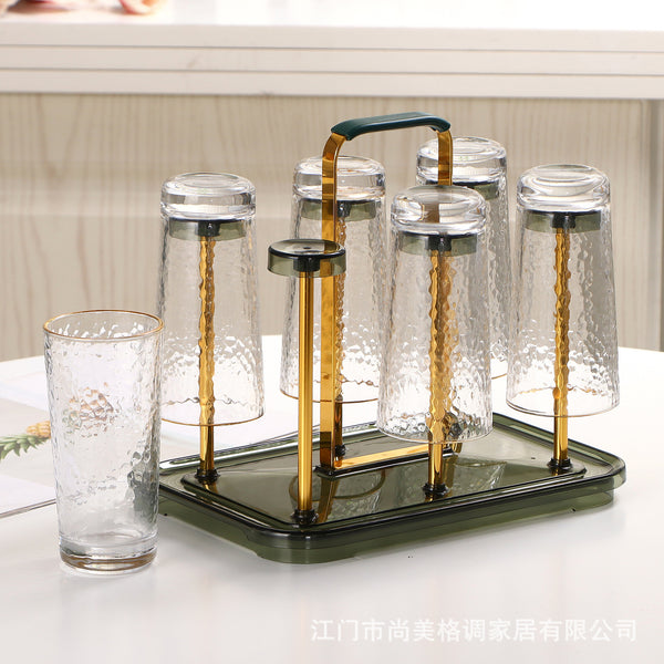 Creative water cup holder, living room desktop drain cup holder, handle water cup rack, six cups upside down glass storage rack