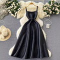 Evening party dress women's royal sister classy suspender long skirt french waist elegant puffy swing dress summer