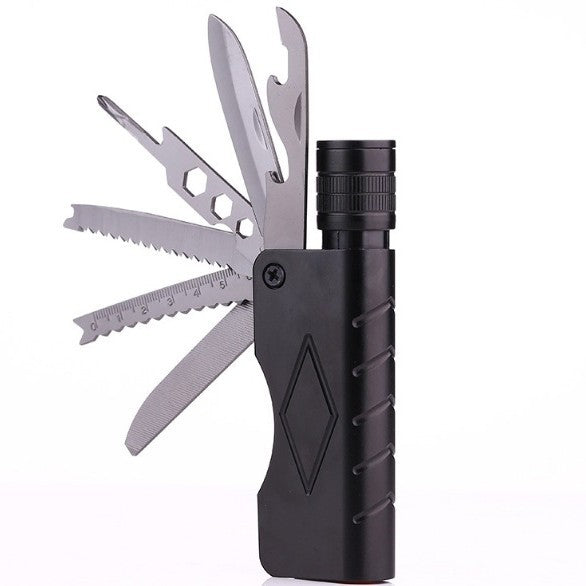 New multi-function tool strong light flashlight camping mountaineering with knives led strong light charging flashlight