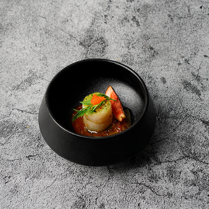 Ins creative ceramic rice bowl black frosted high-leg for home soup bowl restaurant noodle bowl dessert bowl ceramic tableware