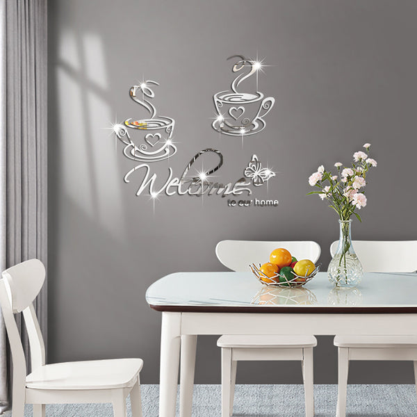 JM3537   explosion coffee cup mirror wall sticker acrylic decoration self-adhesive living room bedroom dining room