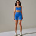 New seamless yoga set: criss-cross back sports bra & high-waisted peach lift shorts - quick-dry activewear