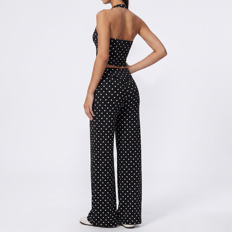 new arrival polka dot yoga clothes suit polyester printing deep v high elastic stereo fitness sports suit