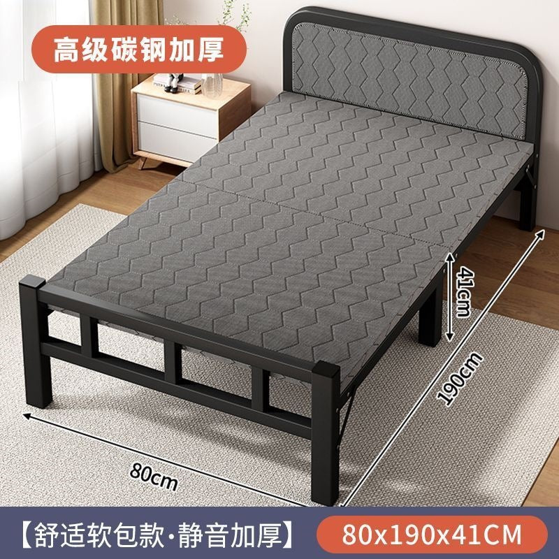 Foldable bed single bed portablefor home reinforced thickened iron frame dormitory double bed rental house simple small bed hard board