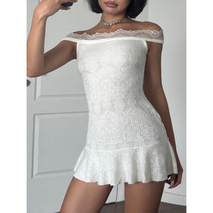European and american style women's summer  new one-shoulder lace trim elegant slim-fit bodycon dress
