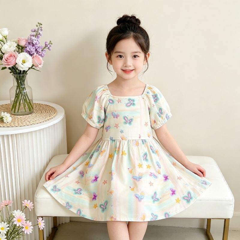 【matching family outfit】girls' dreamy summer dress - fresh & sweet puff sleeve baby birthday party dress