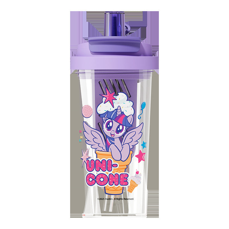 Authentic collaboration: my little pony high-temperature resistant plastic coffee/water cup - dual-drink, portable, cute, stylish, student-friendly with straw