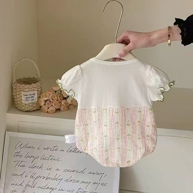 Girls' summer new arrival: floral bunny romper - short-sleeve jumpsuit for girls, perfect for casual outings