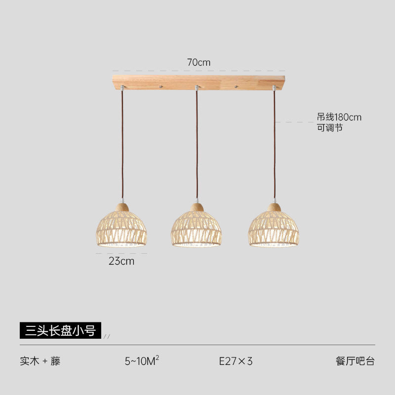 Japanese-style log cream wind restaurant chandelier dining table bar light retro homestay store bedroom balcony rattan art lighting