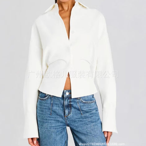 Europe, America,  Foreign Trade Independent Station Women's Clothing, New White Short Top, Irregular Fashion Shirt