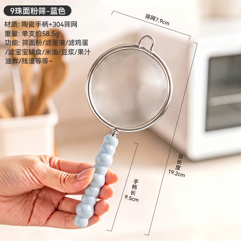 304 stainless steel 9-bead sieve spoon flour soy milk juice filter baking milk tea food supplement colander wholesale