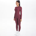 Half-zip, back-smoothing, butt-lifting yoga bodysuit. long, one-piece design for outdoor leisure, running, and fitness activities. women's activewear