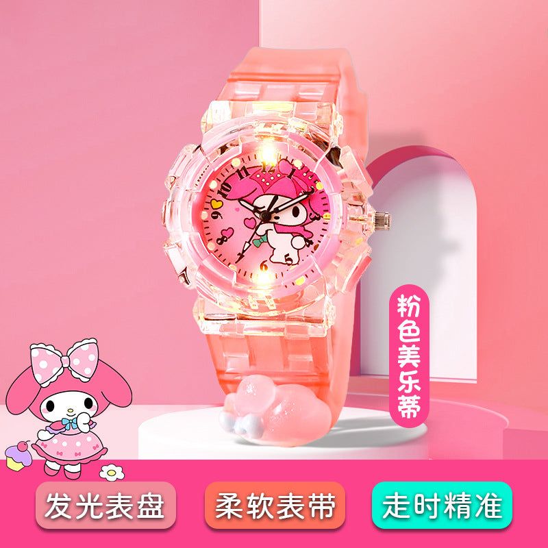 Kids' cartoon sanrio kuromi luminous electronic watch - girls' digital & analog quartz watch for elementary and middle school students