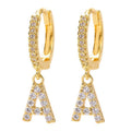 European and american gold-plated micro-paved zircon 26-letter initial pendant earrings - fashionable, unique, high-end, and chic hoop earrings with tassel detail