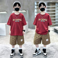 Boys' summer  new korean style fashionable two-piece set: trendy letter print casual outfit for older boys