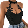European and american cross-border women's lace halter sleeveless bodysuit high-waisted micro-stretch slim-fit sexy top