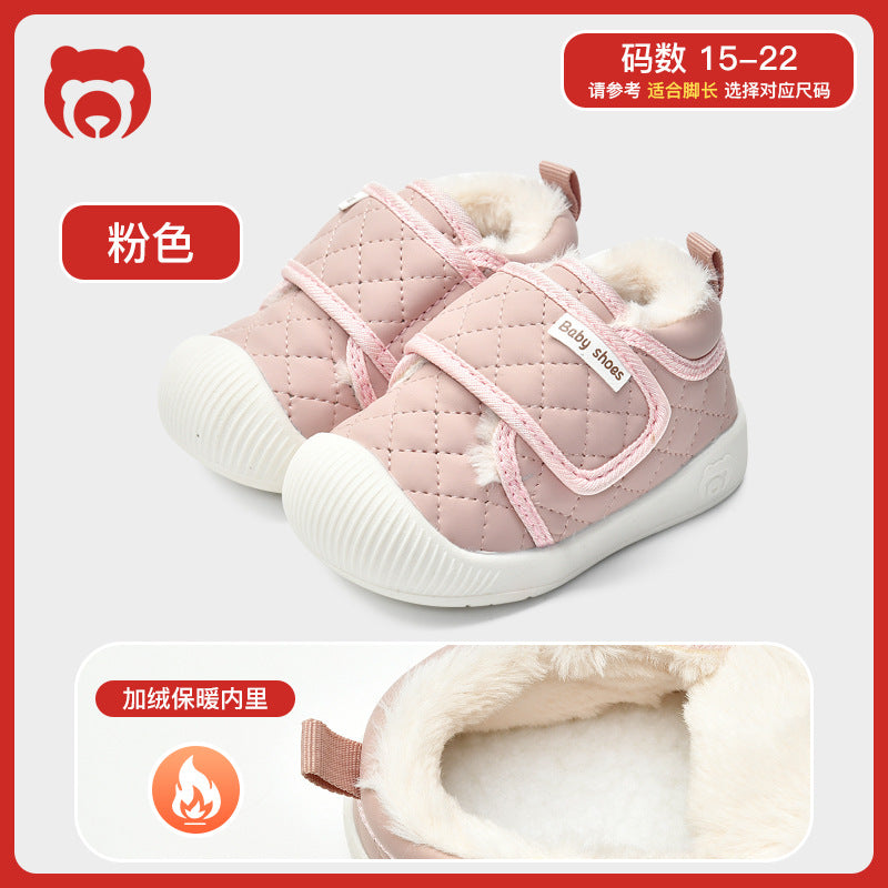 Toddler shoes for baby boys 0-1-3 years old, autumn/winter infant and toddler shoes for baby girls, soft sole functional fleece-lined thickened cotton shoes