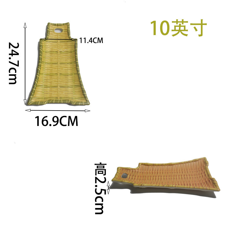 Bamboo woven disc plastic hot pot dish plate restaurant large plate barbecue plate farmhouse tableware green roast chicken plate banquet