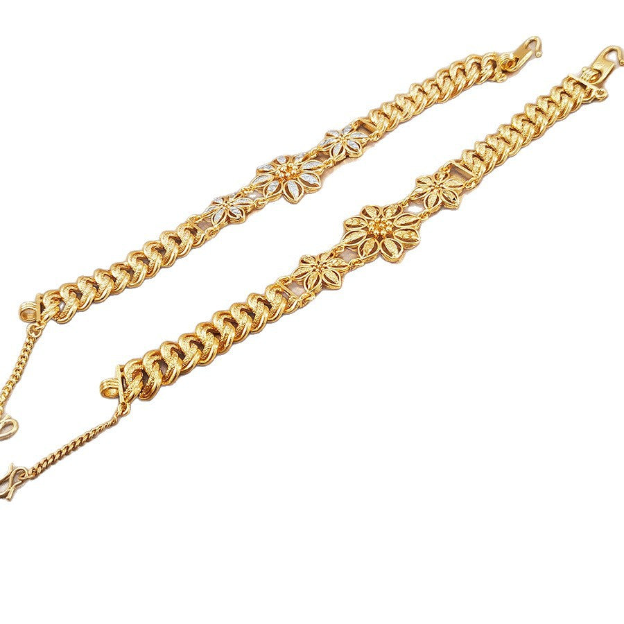 Middle eastern elegance 24k gold-plated copper rose bracelet - luxurious wide chain, perfect for weddings and valentine's day gifts