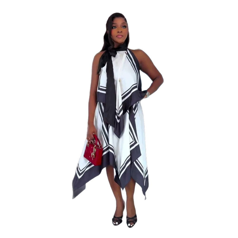 European and american cross-border women's fashion:  summer new arrivals - color block sleeveless top & asymmetrical midi skirt casual set