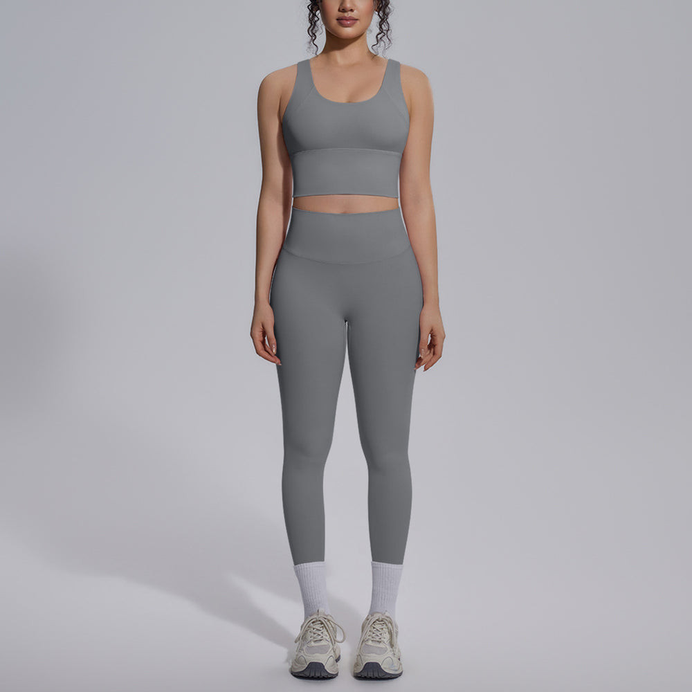 Naked-feel, form-fitting, quick-dry yoga set with a sexy racerback sports bra, high-waisted leggings, and butt-lifting design, perfect for outdoor running and fitness