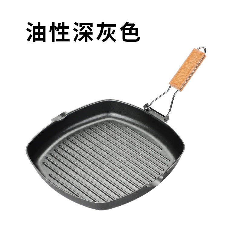 Household outdoor steak frying pan medical stone foldablethickenedstripesflats pot non-stick pan fried egg multifunctional pot