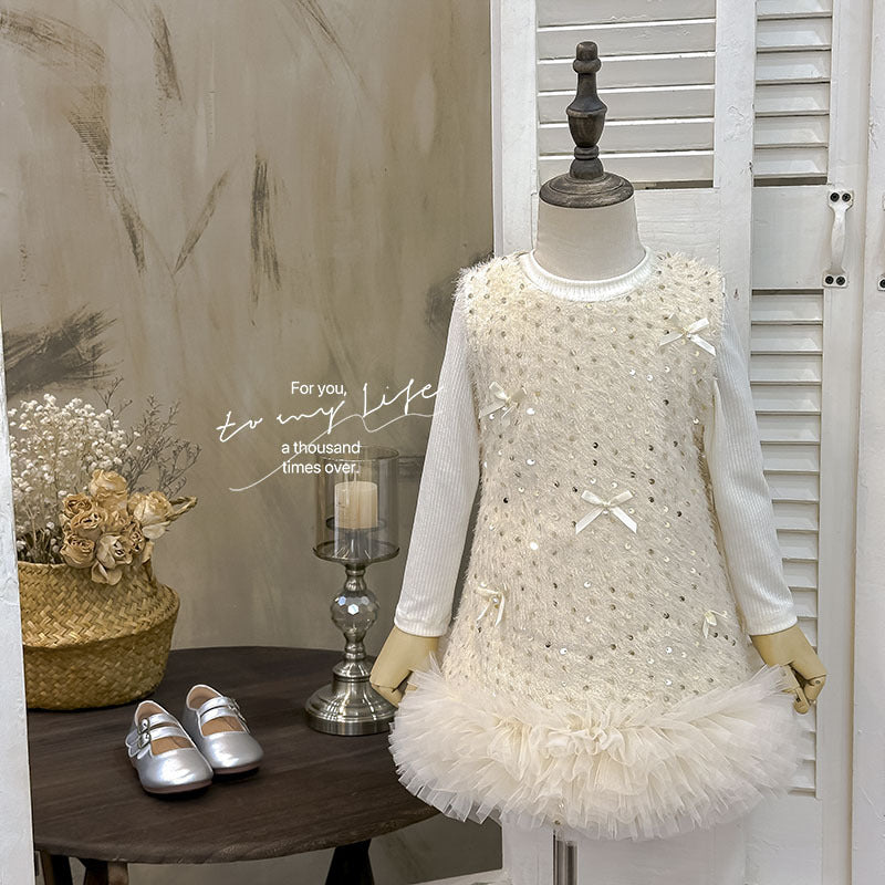 Girls' dress  autumn new collection: chanel-inspired bowknot sequin vest dress set - perfect birthday outfit for baby girls