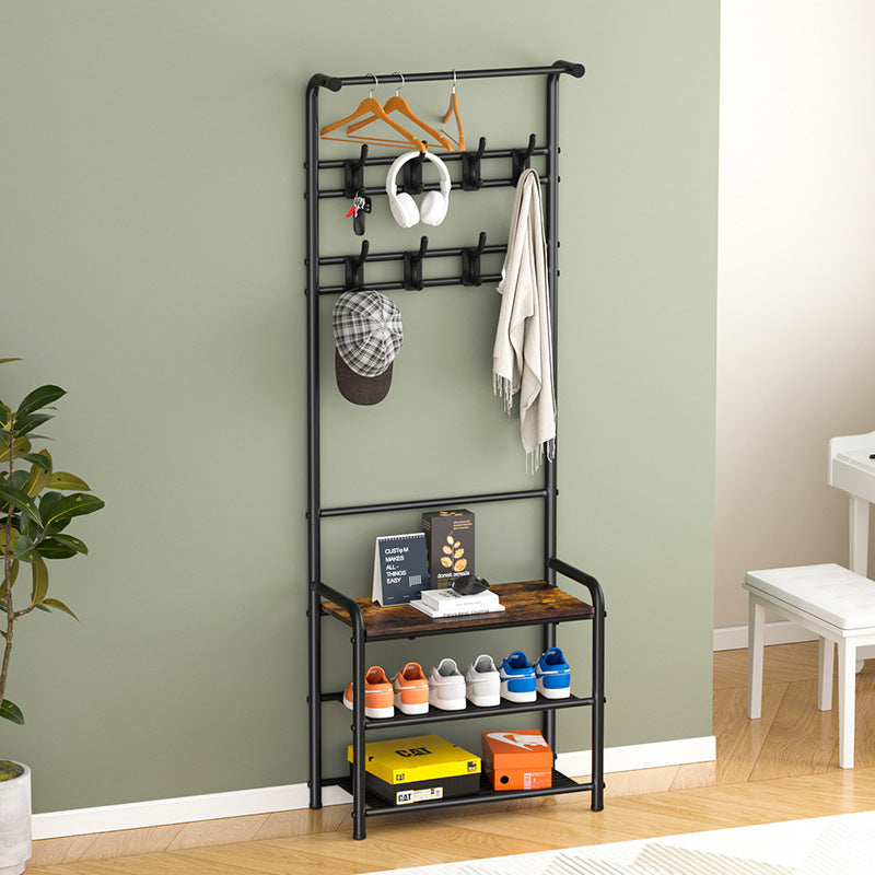 Simple floor coat rack shoe rack integrated combination household shoe rack bedroom living room hanger foyer shoe rack