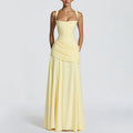 european and american summer new arrival: cross-border women's fashion - elegant solid color sleeveless cinched waist swing dress with spaghetti straps