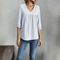summer european and american casual women's pullover jacquard v-neck solid color blouse