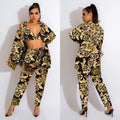 C5989 special offer: no returns or exchanges. please purchase carefully. cross-border fashion women's long-sleeve outerwear and lined pants three-piece set